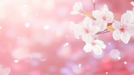 Fototapeta na wymiar Delicate cherry blossoms on the gentle pink bokeh background.