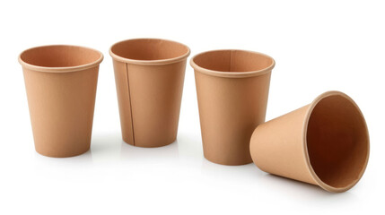Set group empty brown paper cup isolated, eco friend. - obrazy, fototapety, plakaty