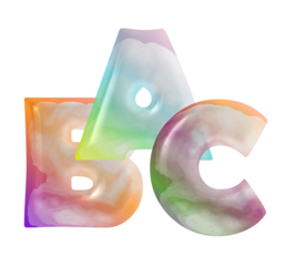Letter ABC of the alphabet in pearl multicolors on transparent png background.