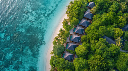 Bungalows on tropical island. 