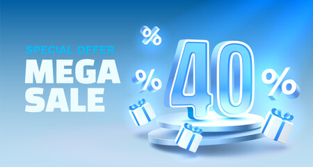 Mega sale special offer, 40 off sale banner. Sign board promotion. Vector illustration