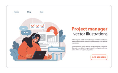 Project Manager set at Work. Overseeing project timelines and deliverables, focused on achieving goals with precision. Flat vector illustration.