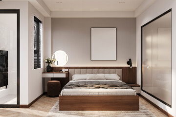 Interior of white and gray cozy bedroom