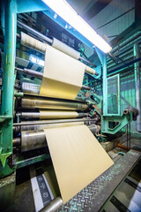 Obraz premium Printing at high speed on offset machine. Label, Rolled Up, Printing Out, Group of Objects, Merchandise