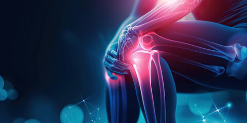 Knee Pain: Visual Effects Concept of Person Wincing with Hand on Knee, Indicating Knee Pain or Injuryd - obrazy, fototapety, plakaty
