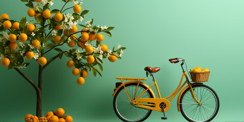Yellow bicycle on green background