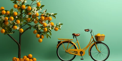 Poster Vélo Yellow bicycle on green background