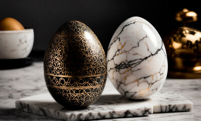 Easter eggs with marble patterns. Selective focus.