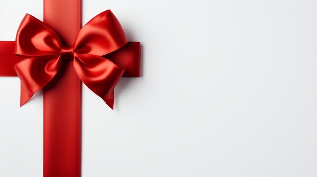Red gift bow on white background, ideal for gifting and celebrations with personalization space