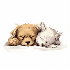 Obraz premium two puppies are sleeping side by side 