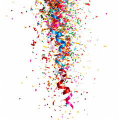 Colorful confetti and serpentine isolated on white, ai technology