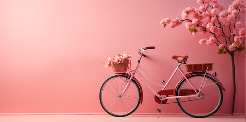 Bicycle with flowers on pink background