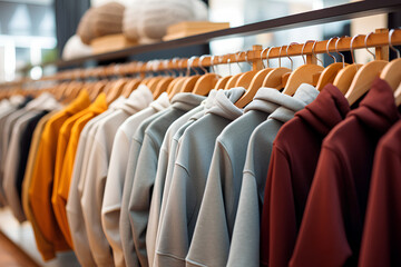 Fototapeta premium A clothing aisle in a shop that has solid neutral color