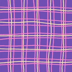 Vector hand drawn cute checkered grid pattern. Doodle Plaid geometrical simple texture. Uneven Crossing lines. Abstract cute delicate pattern ideal for fabric, textile, wallpaper.