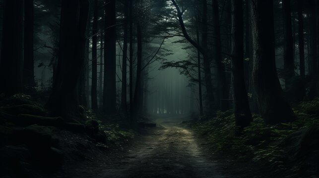 Eerie Nighttime Horror on a Lonely Road with a Starry Sky