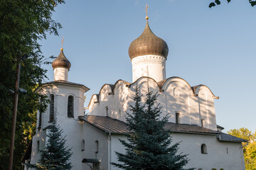 Fototapeta na wymiar Pskov, Russia, September 6, 2023. Church of St. Basil on Gorka in the Middle City.
