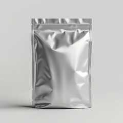 Mockup of a foil bag, gray or silver, Packaging for candy, nuts, self-seal zip lock foil or paper...