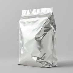 Mockup of a foil bag, gray or silver, Packaging for candy, nuts, self-seal zip lock foil or paper food pouch snack, blank packaging