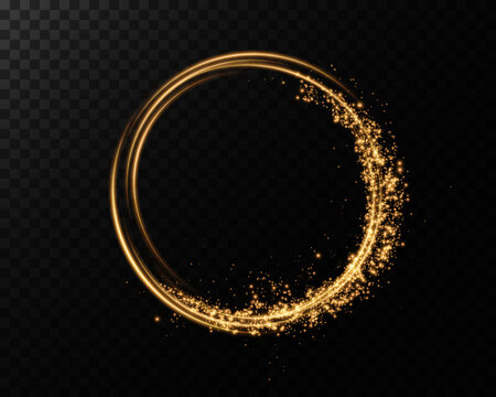Abstract light lines of motion and speed with golden colored sparks. Light everyday glowing effect. semicircular wave, curve light track swirl, optical fiber incandescent png.