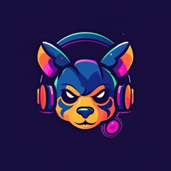 Fototapeta premium Gamer fox mascot, cartoon character with headphones