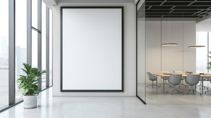 Fototapeta premium A meeting room with white chairs and a large white board on the wall