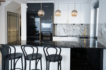 white and black modern kitchen room