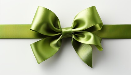 Green silk gift bow isolated on white background for festive present mood with copy space