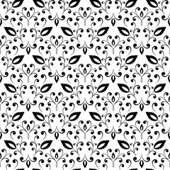 Black and white floral seamless pattern. Monochrome print
