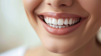Obraz premium Beautiful female smile after teeth whitening procedure. Dental care. Dentistry concept