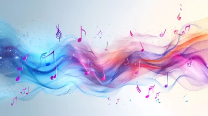 Fotobehang Music notes. Abstract musical background. Colorfull abstract music notes on line wave background. Generative ai  © Malaika