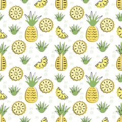 Seamless pattern with pineapples in flat style. Fruit flat minimal Vector illustration.
