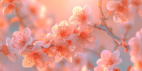 Peach Blossoms: Soft Peach-Colored Blossoms Creating a Delicate Background Peach Fuzz