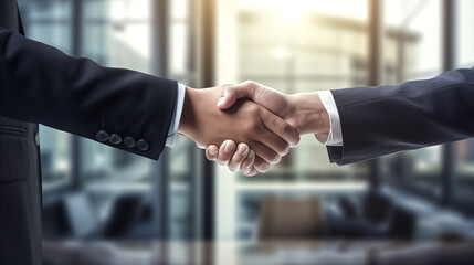 Two colleagues shaking hands to seal a successful business deal,