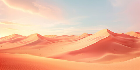 Fototapeta na wymiar Peachy Sand Dunes: Desert Landscape with Soft Peach-Colored Sand Creating a Serene Background