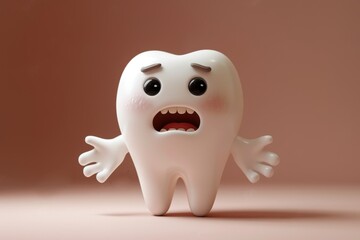 A cute and charming sad tooth character. a grim expression on his face. 3d illustration