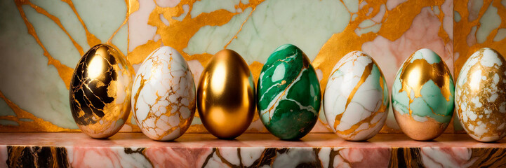Easter eggs with marble patterns. Selective focus.