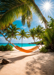 hammock on a tropical beach. Selective focus.
