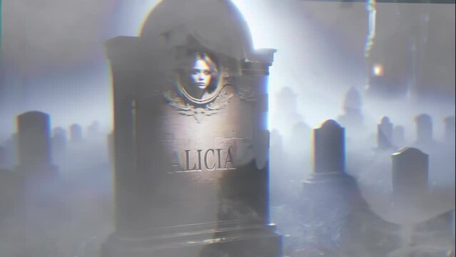 Eerie Female Ghost Emerges Amid Tombstones in Night Cemetery