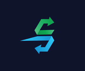 Minimalist creative tech letter S logo - S logo showing speed and motion