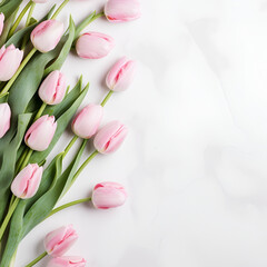 wedding desktop mockup with bouquet of tulips, free space, white background