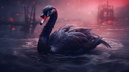 black swan on the lake in spring