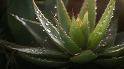 Fototapeta premium vibrant Aloe Vera plant bathed in the soft morning light