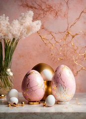 Obraz premium Easter eggs with marble patterns. Selective focus.