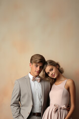 Elegant Young Couple Ready for Prom Night, Open Empty Copy Space for Text within a Poster, Invitation or Announcement, Fill in the blank, Vertical Portrait