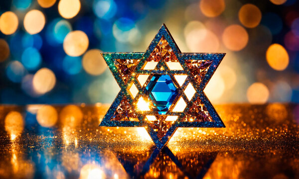 golden star of David on a golden background. Selective focus.