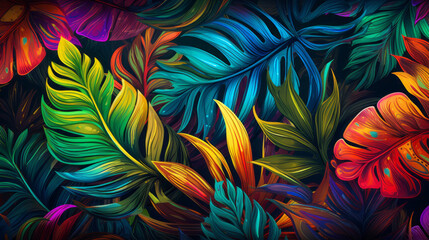 Fototapeta na wymiar Tropical monstera leaves colorful background