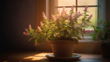 Tulsi plant featuring soft pastel tones