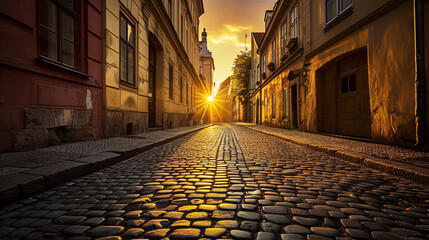 Naklejka premium First Light on the Old Town Street