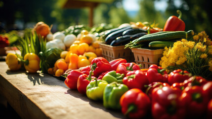 Variety of fresh vegetables at the farmers market. Selective focus