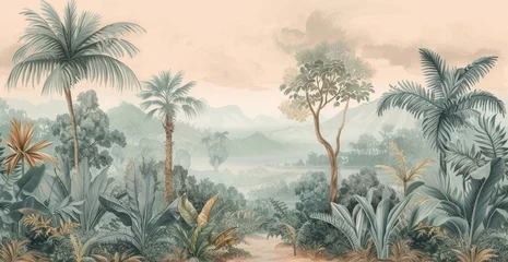 Foto op Canvas wallpaper jungle and leaves tropical forest - drawing vintage © Andrus Ciprian